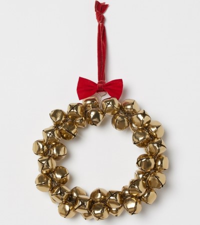 christmas wreath made of gold bells