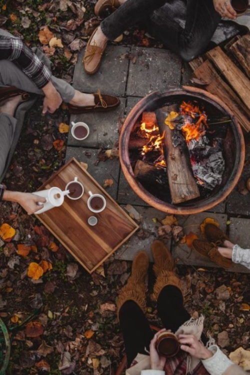 Warming outdoors on Autumn day